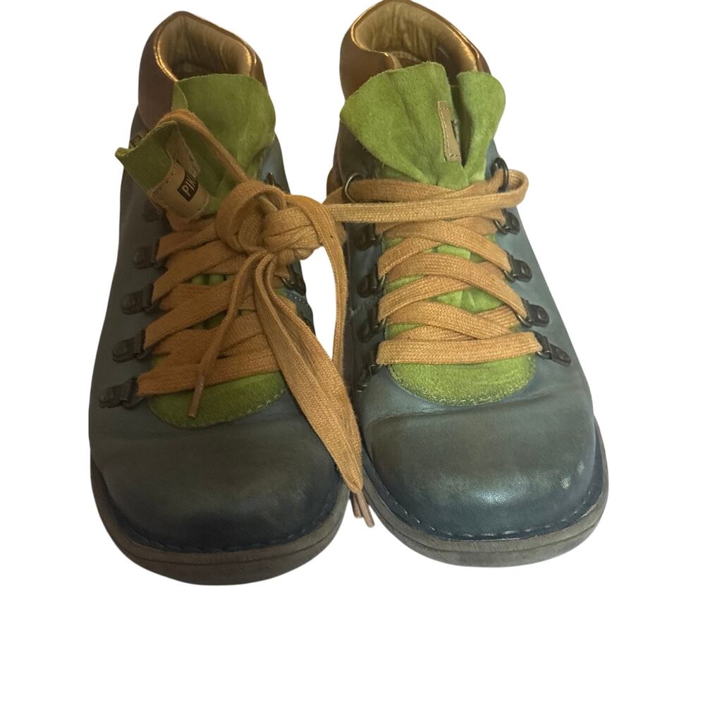 Leather Lace-Up Oxford Shoes Olive Green Brown Square Toe Women’s US 8.5